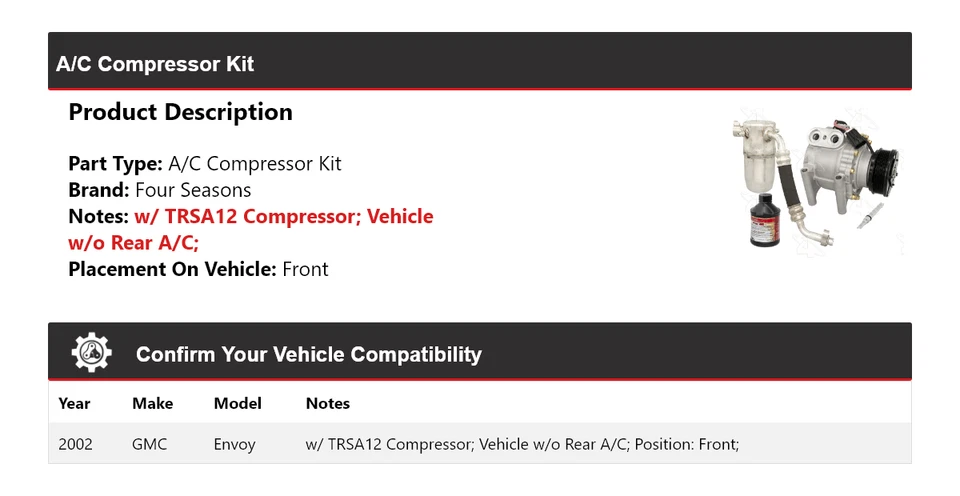 Комплект переднего компрессора кондиционера для 2002 GMC Envoy 4 сезона - Изображение 2 из 4