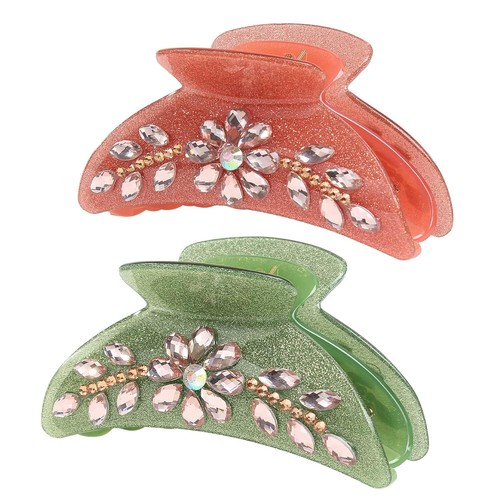 2 Packs Large Hair Claw Clips Flower French Rhinestone Crystal for Women Girls - Picture 7 of 36