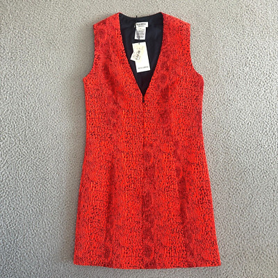 Roseanna Cocktail Dress sz 40 Deep V Red Crinkle Zip Front Sheath Lined Stretch