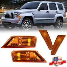 COMBO Amber Bumper Signal +Bumper Side Marker Lights For 2008-2012 Jeep Liberty