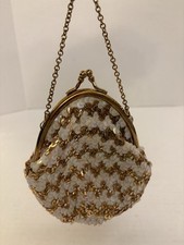 Vintage 1950s Sequin Evening Bag Gold-Iridescent Gold Metal Frame Purse. Lined