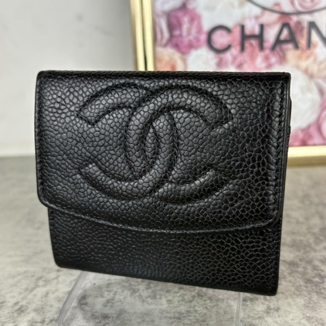 Chanel Vintage Caviar Skin Coin Case Wallet with Card Holder Rare!