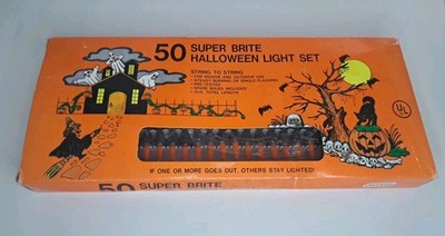 50 Super Brite Orange Halloween Light Set Indoor Outdoor Steady Or Flashing 24ft
