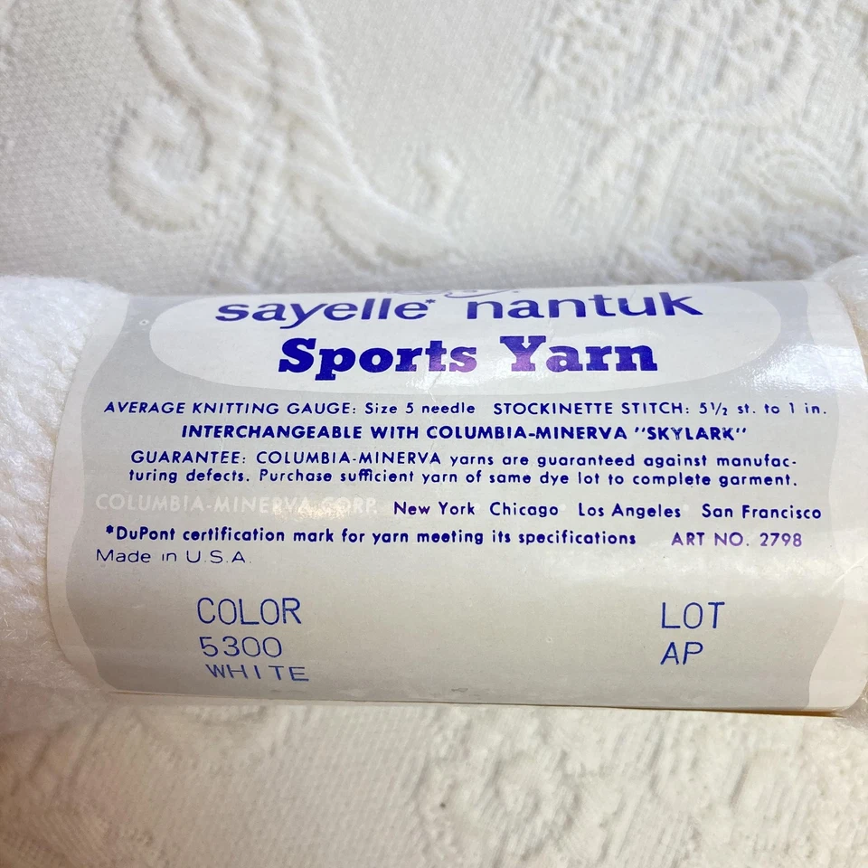 Vintage Columbia Minerva Sports Yarn White Sayelle Nantuk Lot Acrylic USA 5300 - Image 4 of 4