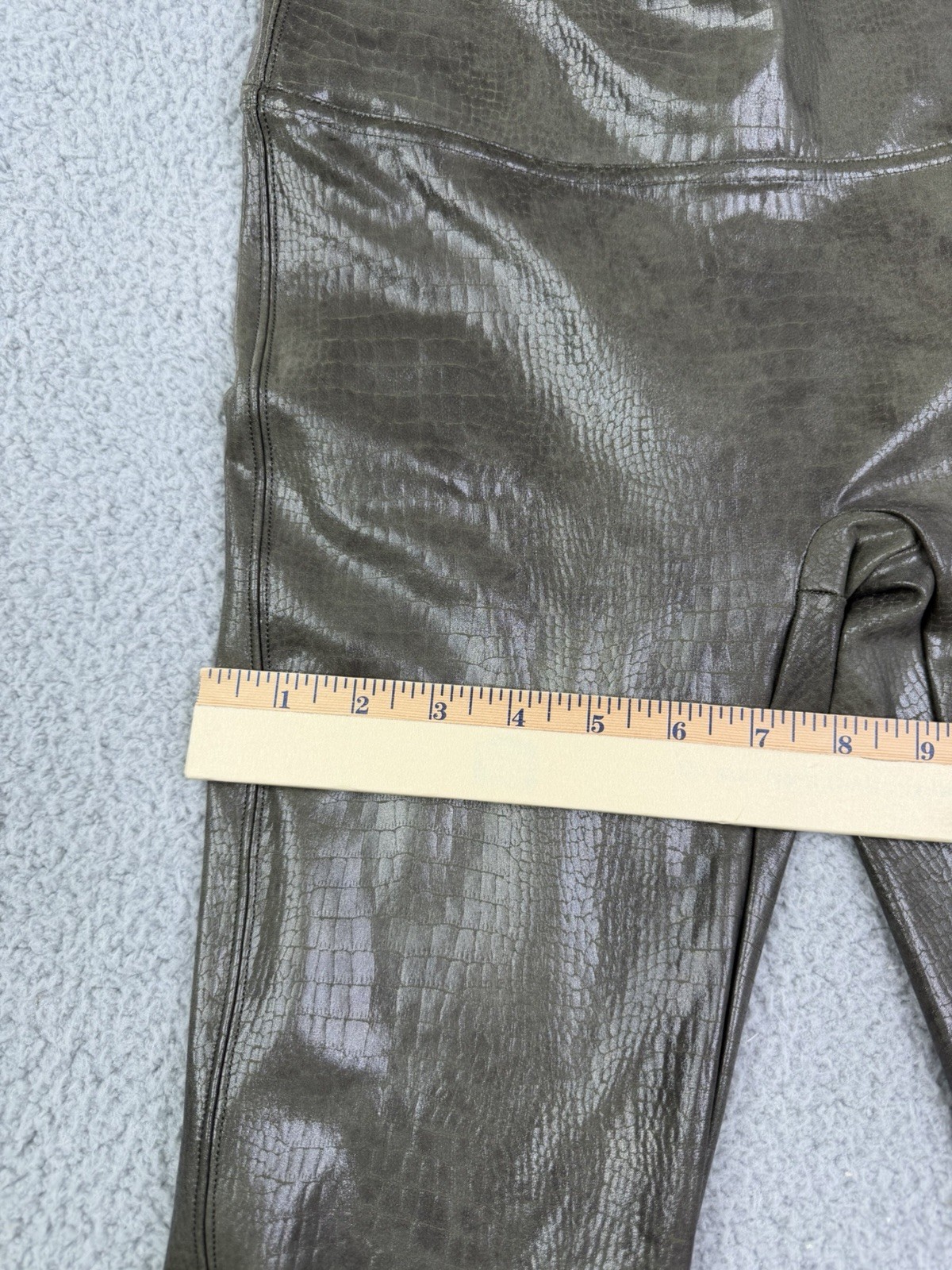 SPANX Olive Green Faux Leather Croc Shine Shaping Leggings L image 10