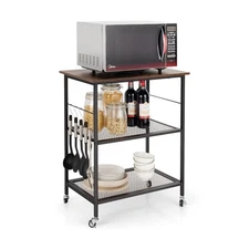 Costway 3-Tier Kitchen Serving Cart Utility  Standing Microwave Rack w/ Hooks