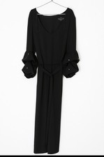 Badgley Mischka Jumpsuit Women Sz M Black Ruched Sleeves