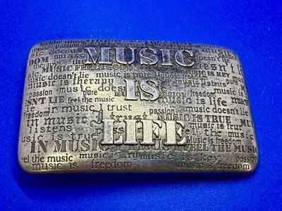 Music is Life Word Statement Musicians Poets Silver Color Belt Buckle