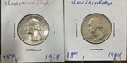 (2) 1964 lightly circulated, exceptional Washington Silver Quarters BU