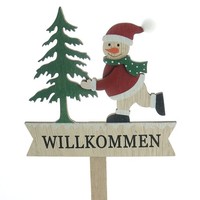 Weihnachtsstecker Tannenbaum & Schneemann Bunt Mit Schriftzug Willkommen 39 Cm