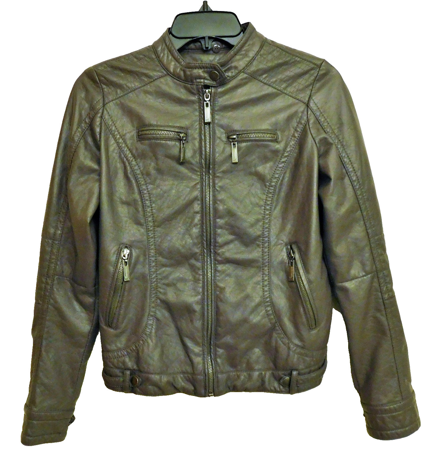 J2 Women's Dark Gray Faux Leather Zip Up Moto Biker Jacket - Size Small