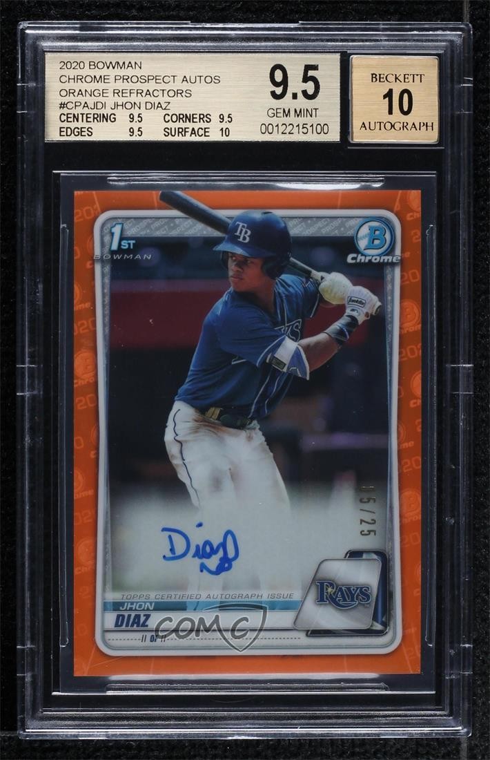 2020 Bowman Chrome Prospects Orange Refractor 5/25 Jhon Diaz BGS 9.5 Auto 5d9