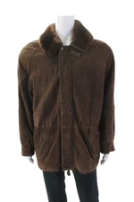 Bergdorf Goodman Mens Textured Long Sleeve Collar Zip Lined Jacket Brown Size XL