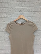 TOAST UK 12 Taupe Short Cap Sleeve Back Tie Top