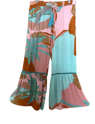 True Destinations Flare Leg Pants Large Beach Resort Relaxed Drawstring Pull on