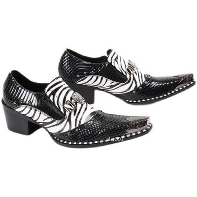 Mens British Metal Pointy Toe Dress Buckle Slip On White Print Wedding Shoes New