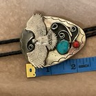 VINTAGE NICKEL SILVER TONED Bolo Tie Turquoise Coral Eagle — photo 7