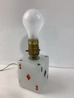 Vintage Art Deco Milk Glass 4 Aces Poker Card Table Lamp, Works!