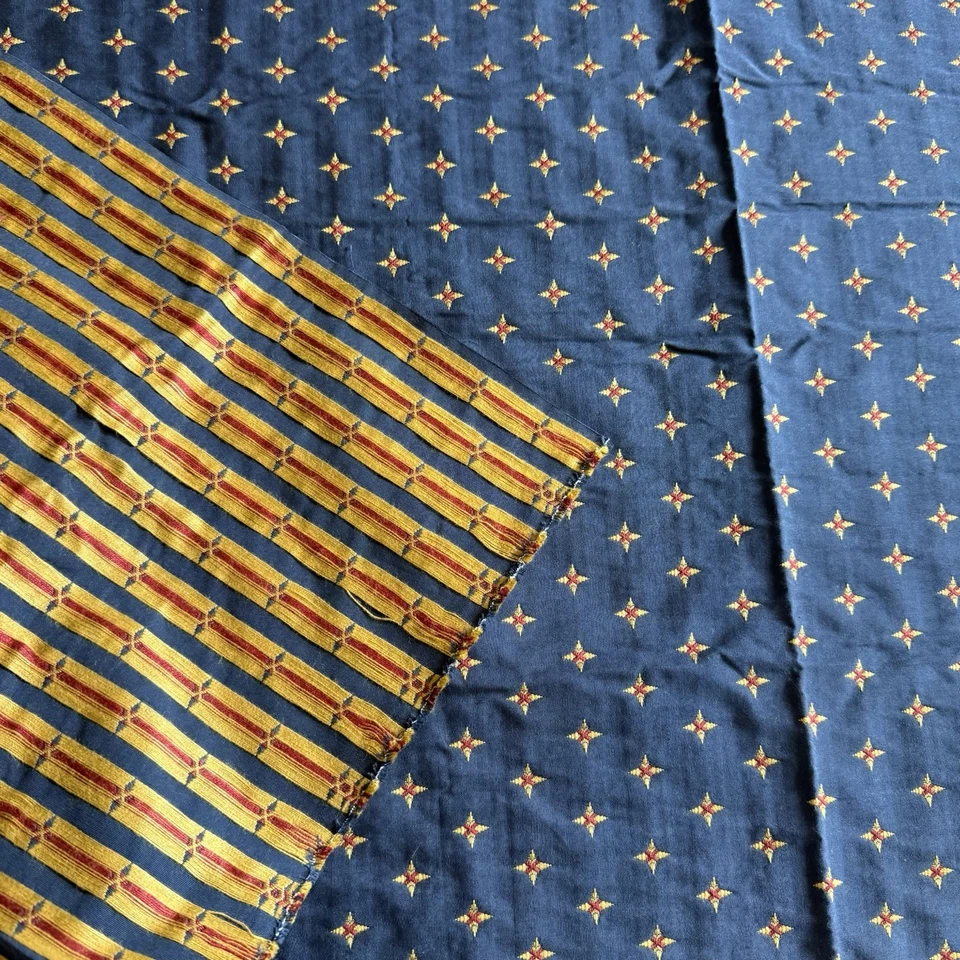Vtg Colonial Revival Star Medallion Jacquard Upholstery Fabric Blue Gold 47x56 - Image 3 of 4