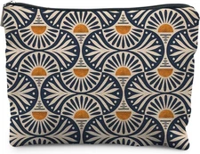 Boho Makeup Bag Gifts for Women, Sunset Leaf Aesthetic Orange Sun 