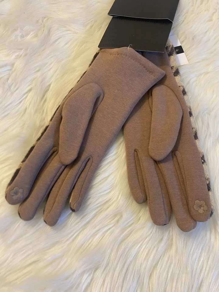 Nuevos guantes para mujer con patrón de pata de gallo marrón y tostado talla pequeña con etiqueta Nine West Foto 2 de 4