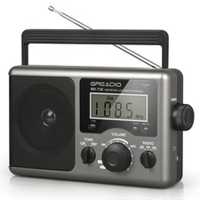 Greadio Portable Shortwave Radio with Best Reception,AM 9.45 2.4 5.9in, Grey