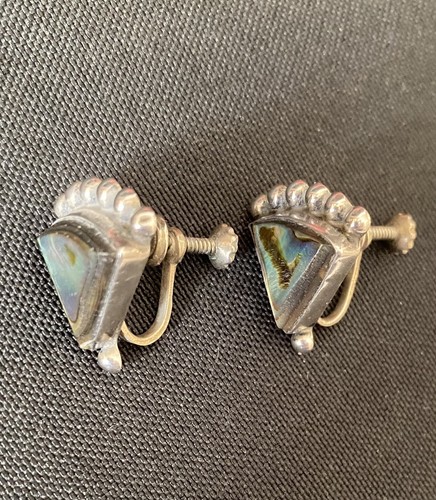 Vintage Mexiko Sterlingsilber klassische Abalone Ohrringe Schraubendreher signiert LMH - Bild 2 von 14