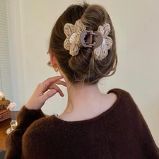 Womens Hair Claw Wool Flower Catch Clip Large Shark Clip Elegant Hair Headwear