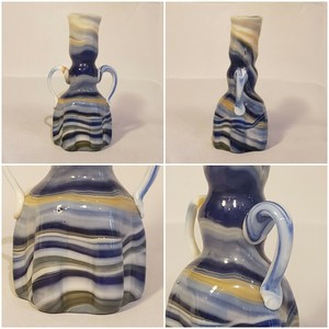 Antique-Slag-Glass-Blue-Agate-End-of-Day-Whimsy-Vase-Scalloped-Hand-Blown-4-034