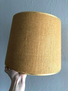mcm burlap tweed woven shade fiber lamp mid century brown modern gold