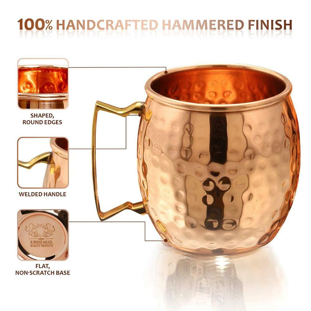 Moscow Mule Copper Mugs Set Of 4 By B.WEISS 100 Pure +Bonus set of 4