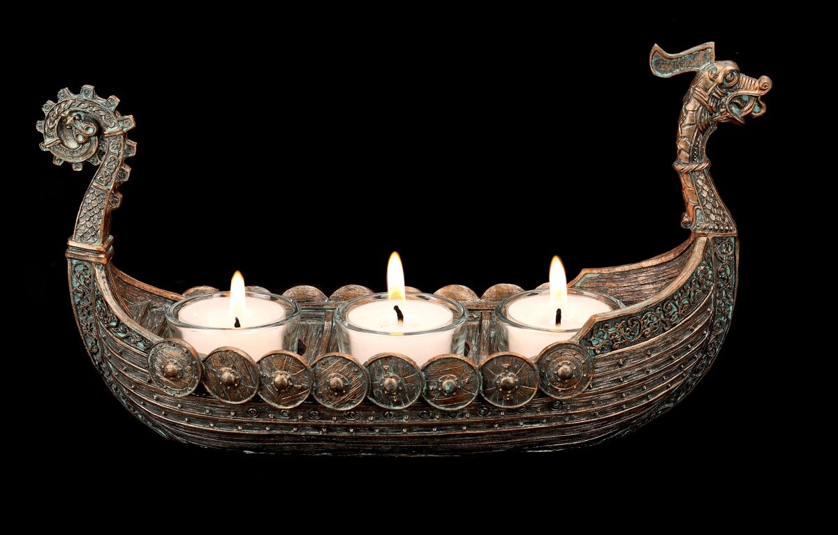 Tealight Holder Triple - Viking Drakkar - Candle Holder Mythology Fantasy