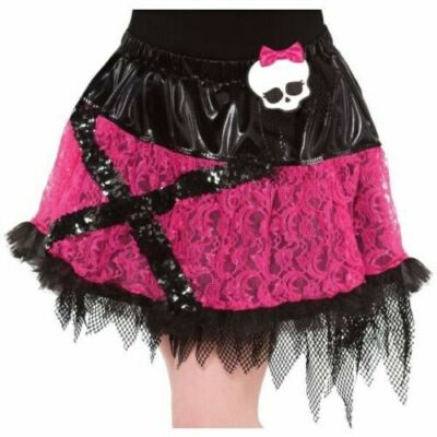 Monster High Girls Skirt Tutu Costume Skull with Bow Black Pink Sequin Girls