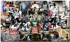 BANKSY STREET ART CANVAS PRINT Collage montage  16"X 12" stencil poster #1
