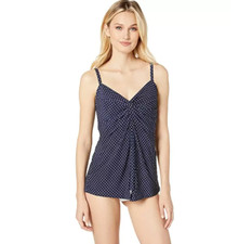 Miraclesuit Pin Point Love Knot Tankini Top Women's Swimsuit Blue Size 8 4504