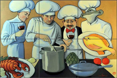 Chef Tile Backsplash Jann Harrison Kitchen Art Ceramic Mural JHA003 - Picture 2 of 4