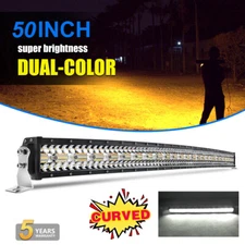 50" CURVED LED Light Bar Amber White Strobe Flash Tri Rows Drving Fog Lamp 52"