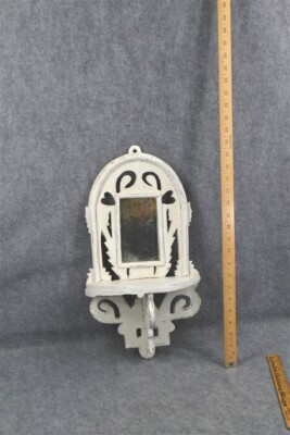 antique mirror/shelf carved hearts grungy white paint  authentic folk art 1800s
