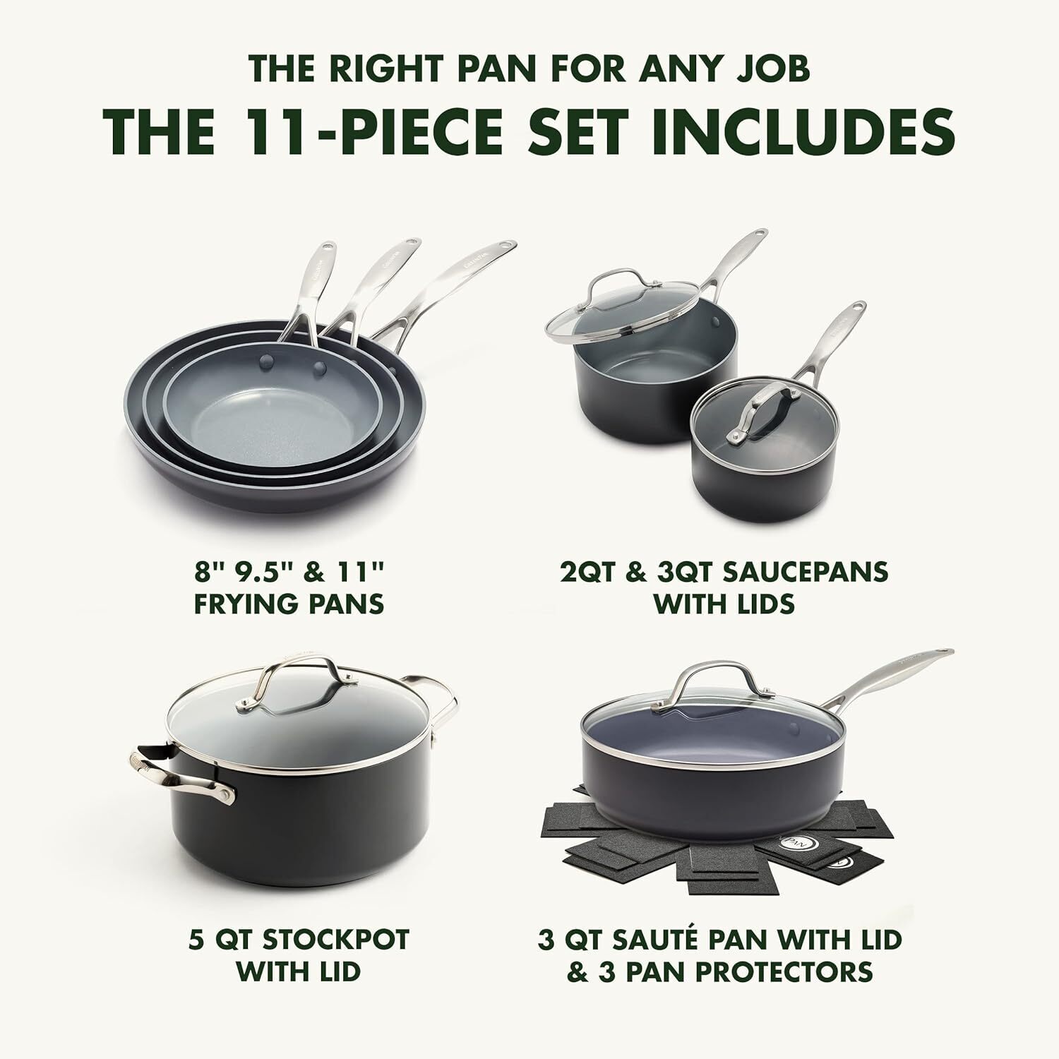 11-Piece Hard Anodized Ceramic Nonstick Cookware Set Induction Safe PFAS-Free Pots Pans