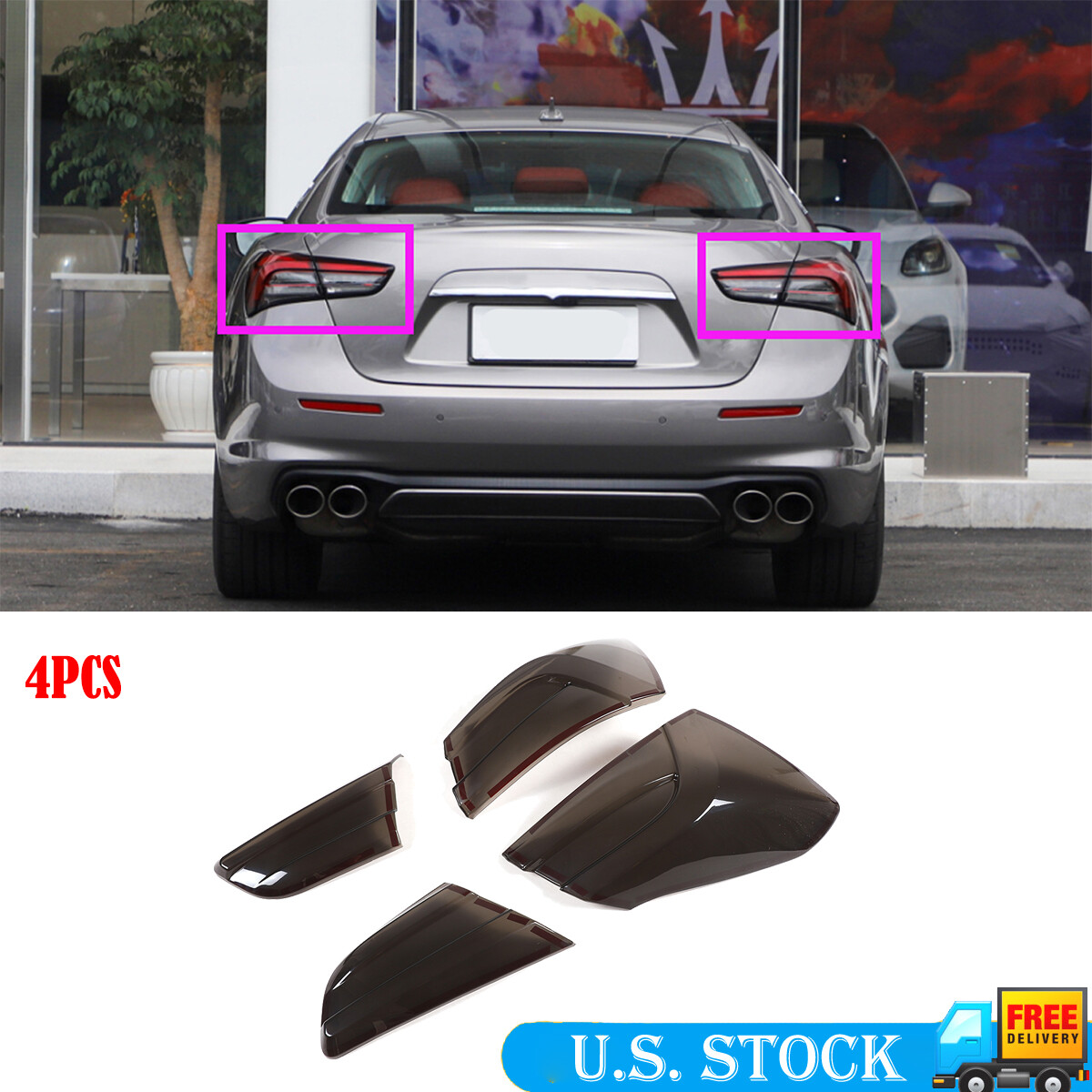 Smoked Rear Tail Light Guard Cover Trim For Maserati Ghibli 2021-2024