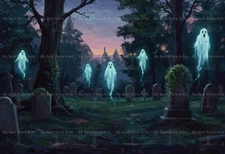CEMETERY ART PRINT, Gothic Ghost Graveyard Wall Decor, Halloween Poster G083