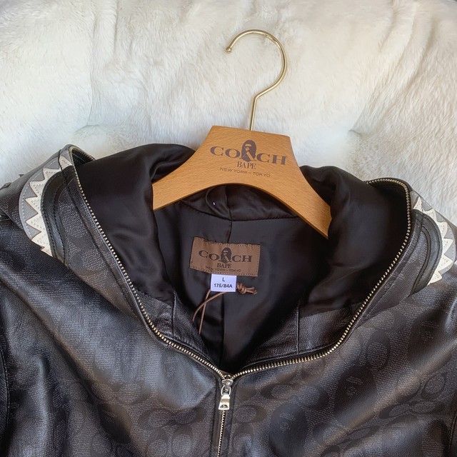 COACH X BAPE Limited Signature Leather Shark Hoodie Jacket Sz Large eBay