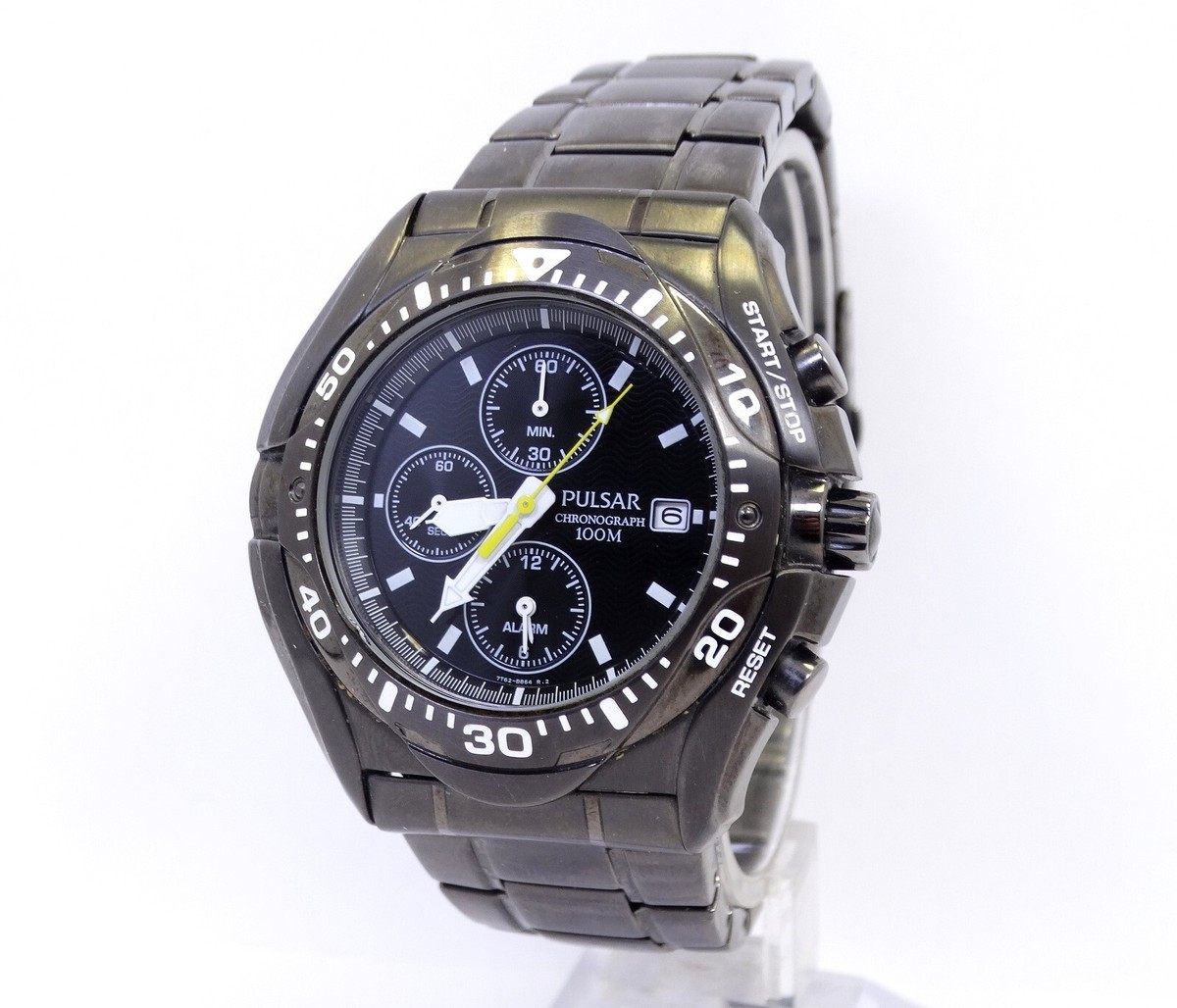 PULSAR Chronograph Gun Metal Black Dial 7T62-X164 100M Divers