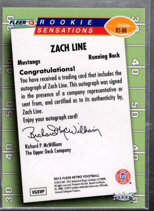 A9074 2013 Fleer Retro Fleer Rookie Sensations Autographs #RS88 Zach Line F Auto - Image 2 of 2