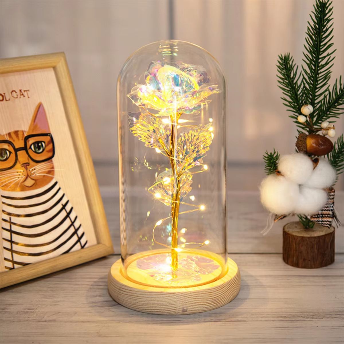 Galaxy Rose Lamp with Butterfly and Colorful LED Flowers - Battery Powered Gift