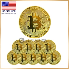 10Pcs Physical Bitcoin Coins Commemorative Gold Plated Bit Coin Collectible US