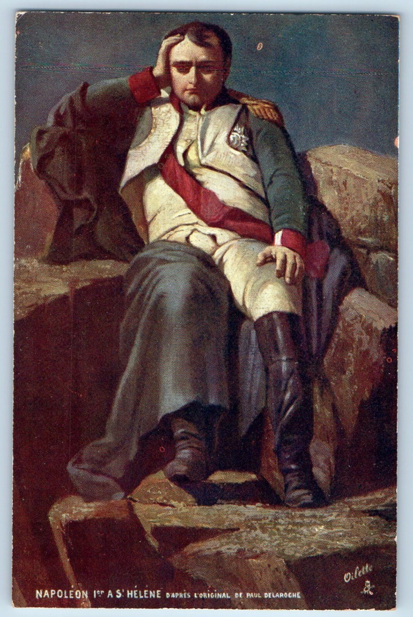 Postcard Napoleon Sitting at Rock in Saint Helena c1910 Oilette