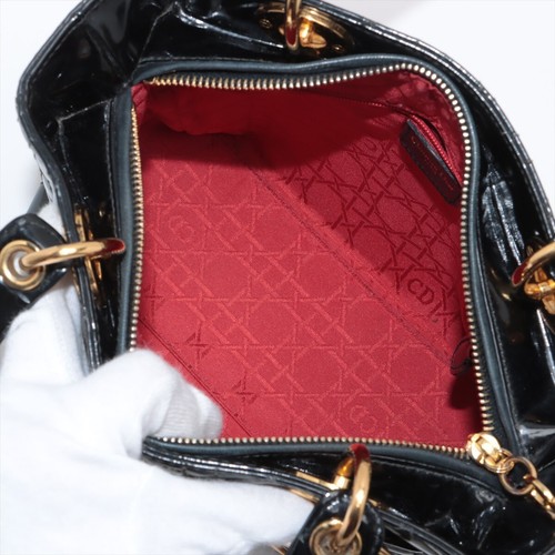 Dior Lady Dior Cannage Patent Leather Black Top Handle Bag **EBAY LIVE - Picture 7 of 9
