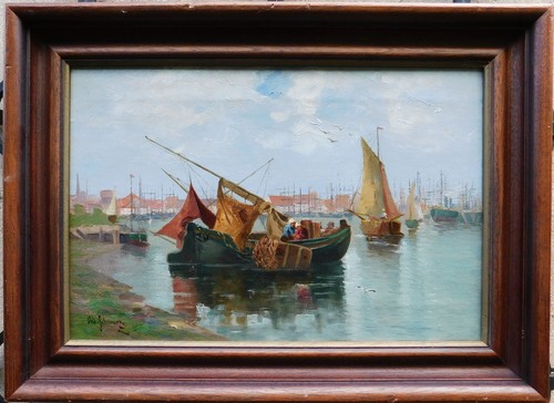 Adolf SCHWARZ (1869-1926) voiliers dans haute qualité le port huile/lin