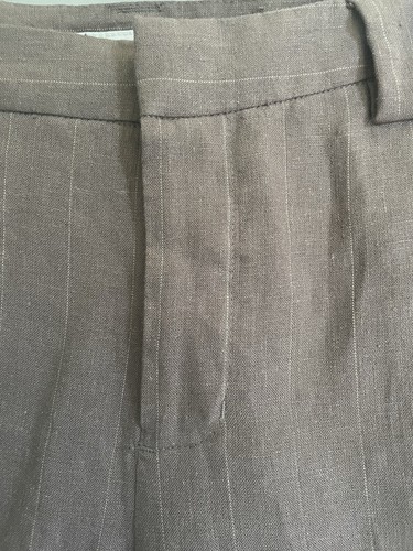 NWT Women Linen Pants Slacks Size 4 Mocha Brown Straight Leg Lined Thin Stripes - Picture 5 of 8